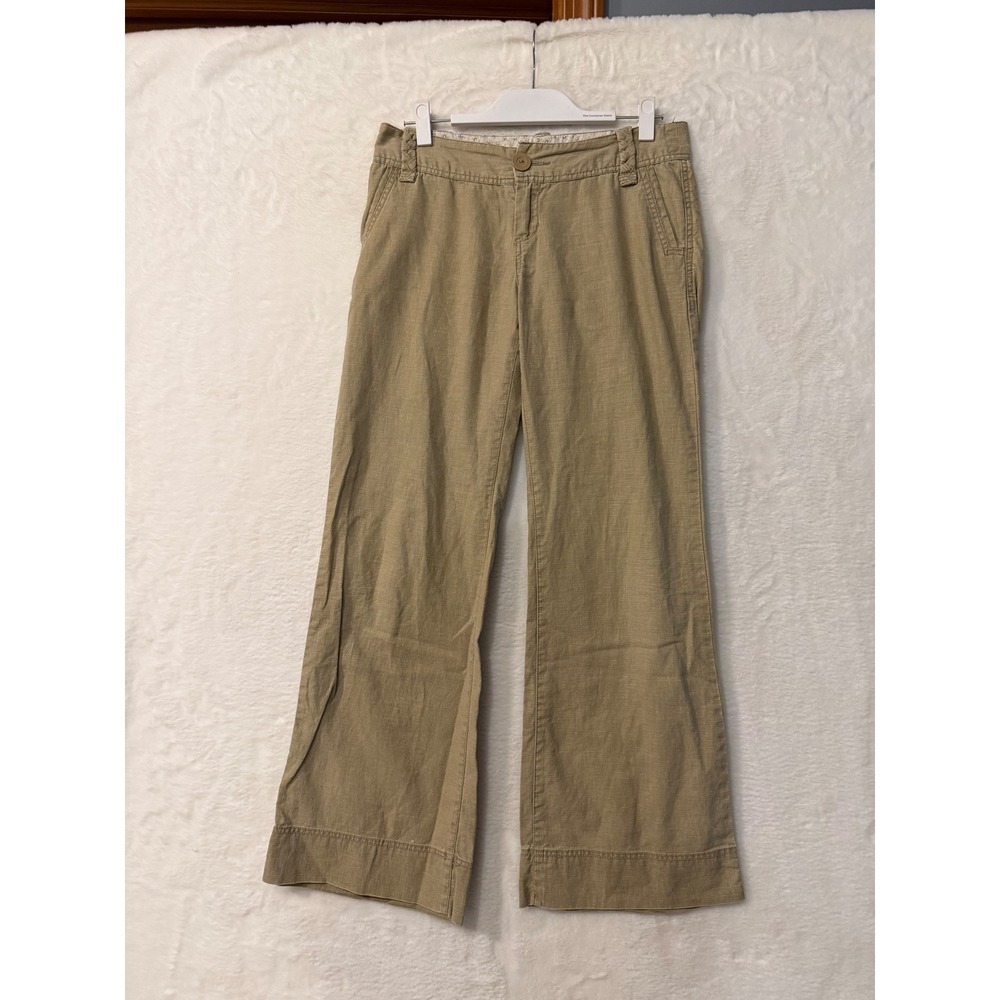 Mossimo Supply Co Women 7 Tan Linen Blend Wide Leg Pants Khaki Low Rise Trousers